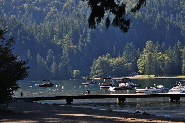 lake shot with boats